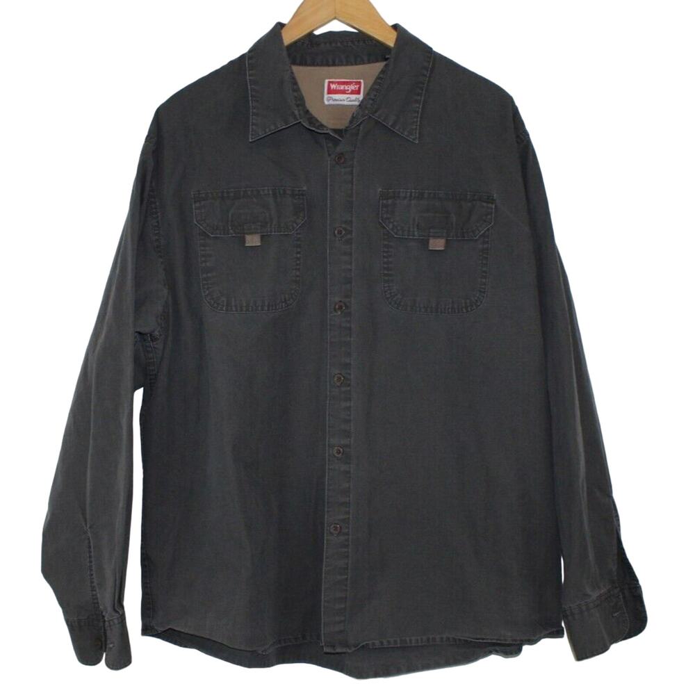 Wrangler Cowboy Western Shirt Men's 2XL Style Double Pocket Gray Thick Sleeve